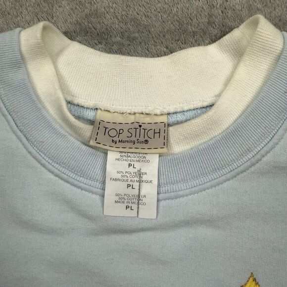 Top Stitch By Morning Sun Sweatshirt Women’s PL Blue Graphic Print Grandmacore - Picture 4 of 7